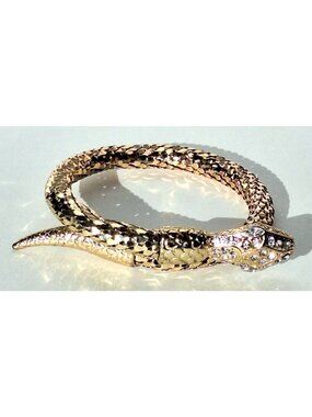 Vintage Gold Tone Rhinestone Snake Serpent Bypass Wrap Bangle Bracelet Mesh